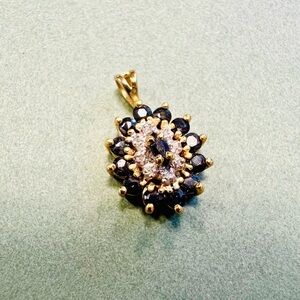 Vintage 925 Gold Plated Genuine Diamond & Sapphire Pendant